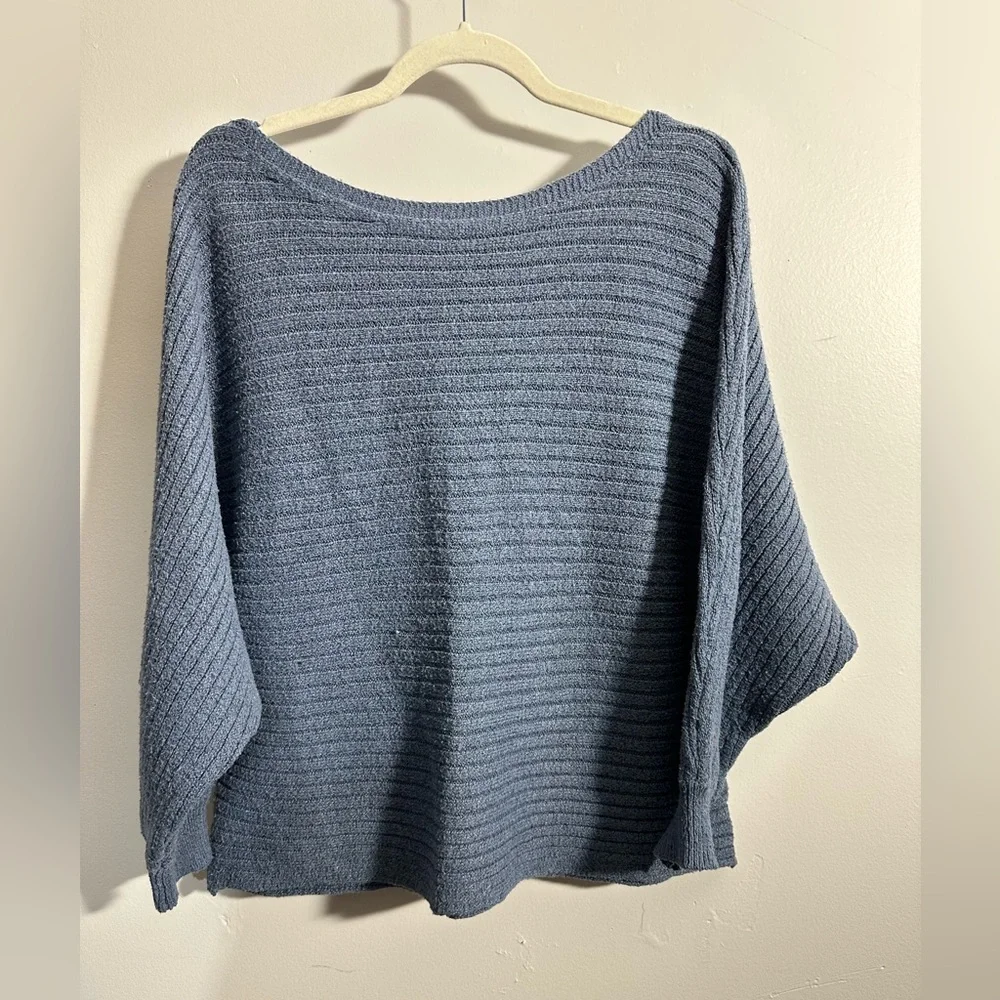 SHEIN Curve Women's 1XL Batwing Ribbed Blue Long Sleeve Sweater | SKU 0755